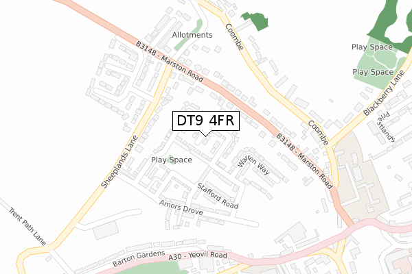 DT9 4FR map - large scale - OS Open Zoomstack (Ordnance Survey)