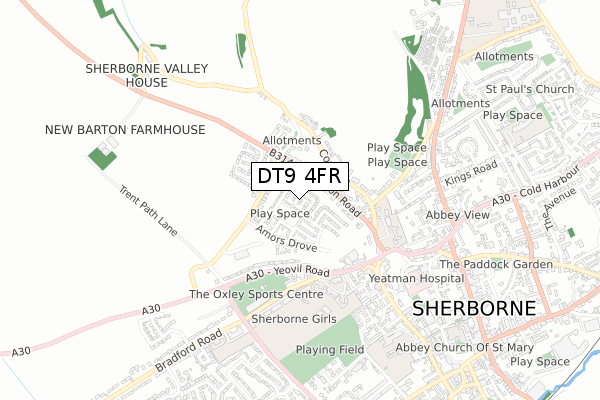 DT9 4FR map - small scale - OS Open Zoomstack (Ordnance Survey)