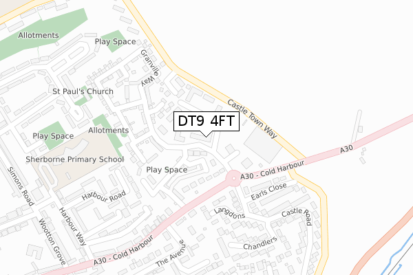 DT9 4FT map - large scale - OS Open Zoomstack (Ordnance Survey)