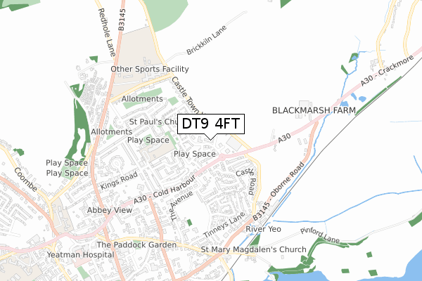 DT9 4FT map - small scale - OS Open Zoomstack (Ordnance Survey)