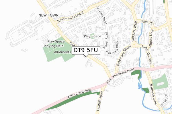 DT9 5FU map - large scale - OS Open Zoomstack (Ordnance Survey)