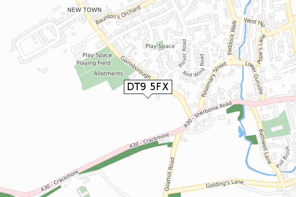 DT9 5FX map - large scale - OS Open Zoomstack (Ordnance Survey)