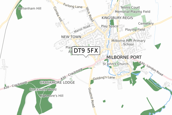 DT9 5FX map - small scale - OS Open Zoomstack (Ordnance Survey)