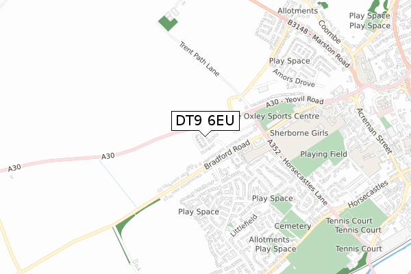 DT9 6EU map - small scale - OS Open Zoomstack (Ordnance Survey)