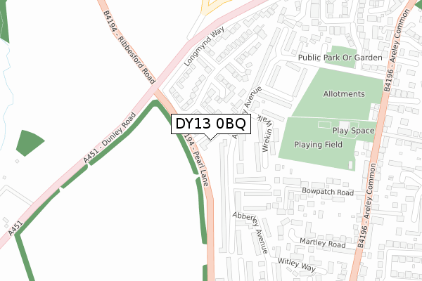 DY13 0BQ map - large scale - OS Open Zoomstack (Ordnance Survey)