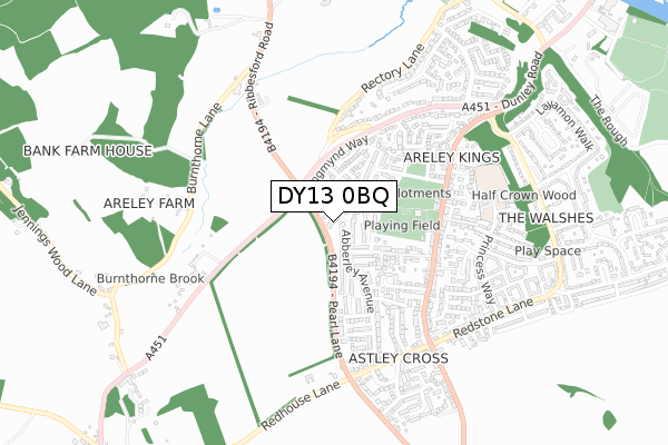 DY13 0BQ map - small scale - OS Open Zoomstack (Ordnance Survey)