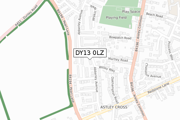 DY13 0LZ map - large scale - OS Open Zoomstack (Ordnance Survey)