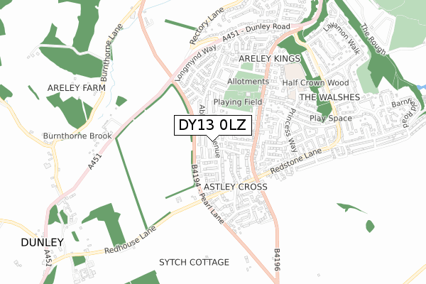 DY13 0LZ map - small scale - OS Open Zoomstack (Ordnance Survey)