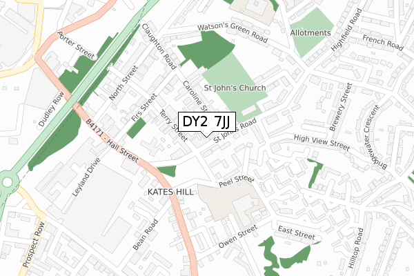 DY2 7JJ map - large scale - OS Open Zoomstack (Ordnance Survey)