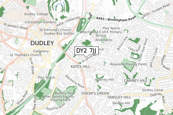 DY2 7JJ map - small scale - OS Open Zoomstack (Ordnance Survey)