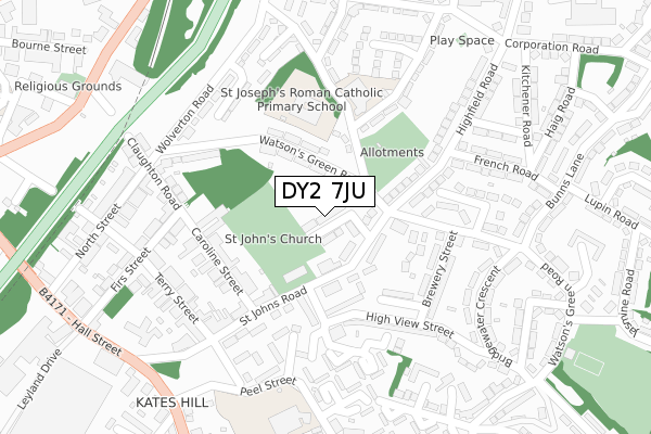 DY2 7JU map - large scale - OS Open Zoomstack (Ordnance Survey)