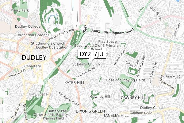 DY2 7JU map - small scale - OS Open Zoomstack (Ordnance Survey)