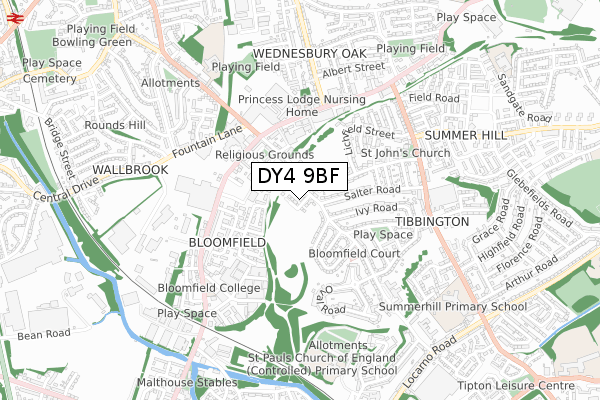 DY4 9BF map - small scale - OS Open Zoomstack (Ordnance Survey)