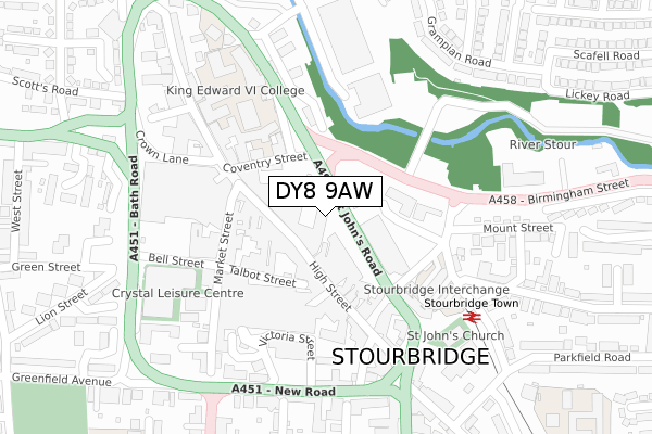 DY8 9AW map - large scale - OS Open Zoomstack (Ordnance Survey)