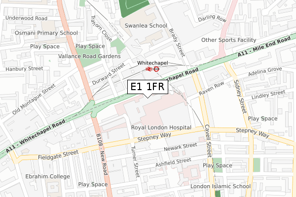 E1 1FR map - large scale - OS Open Zoomstack (Ordnance Survey)