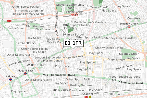 E1 1FR map - small scale - OS Open Zoomstack (Ordnance Survey)