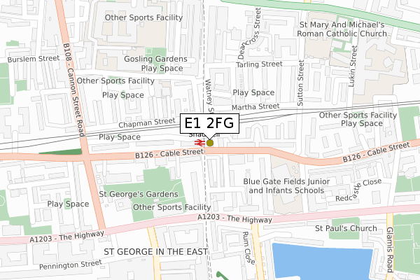 E1 2FG map - large scale - OS Open Zoomstack (Ordnance Survey)