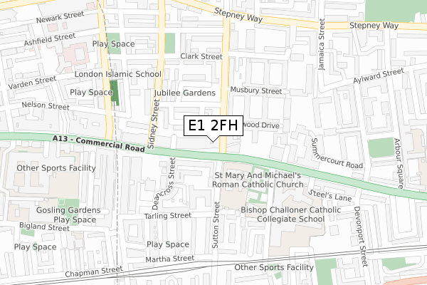 E1 2FH map - large scale - OS Open Zoomstack (Ordnance Survey)