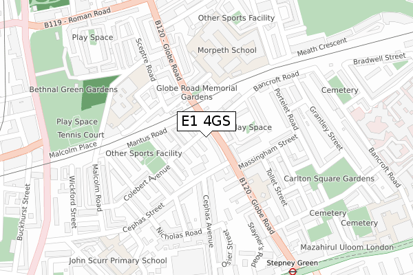 E1 4GS map - large scale - OS Open Zoomstack (Ordnance Survey)