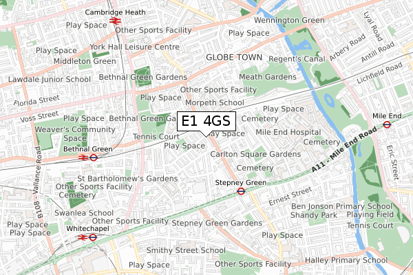 E1 4GS map - small scale - OS Open Zoomstack (Ordnance Survey)