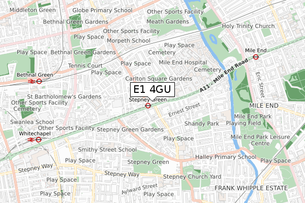 E1 4GU map - small scale - OS Open Zoomstack (Ordnance Survey)