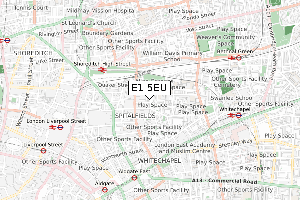 E1 5EU map - small scale - OS Open Zoomstack (Ordnance Survey)