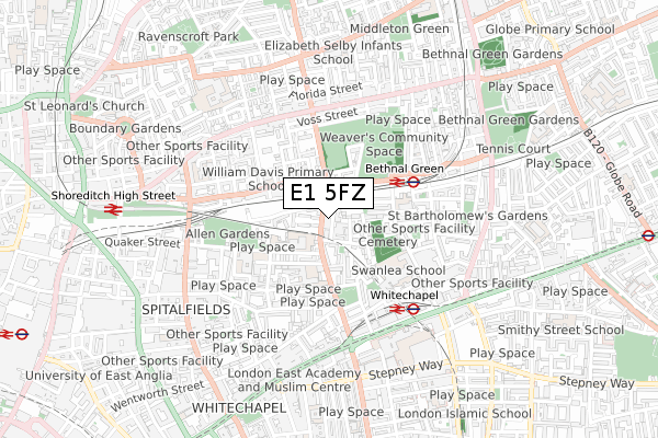 E1 5FZ map - small scale - OS Open Zoomstack (Ordnance Survey)