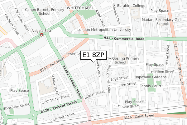 E1 8ZP map - large scale - OS Open Zoomstack (Ordnance Survey)