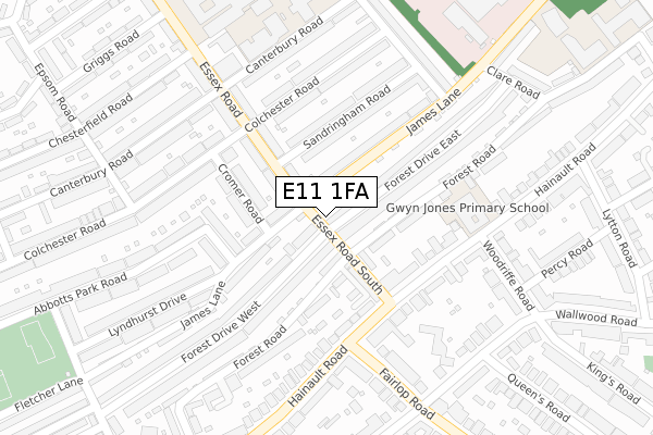 E11 1FA map - large scale - OS Open Zoomstack (Ordnance Survey)