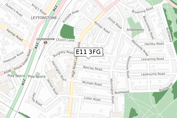 E11 3FG map - large scale - OS Open Zoomstack (Ordnance Survey)