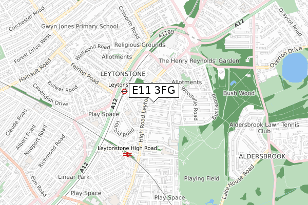 E11 3FG map - small scale - OS Open Zoomstack (Ordnance Survey)