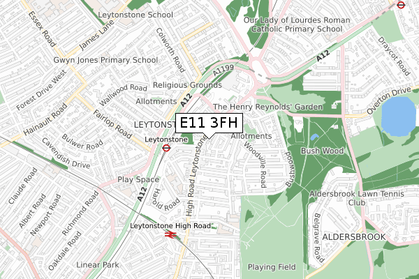 E11 3FH map - small scale - OS Open Zoomstack (Ordnance Survey)