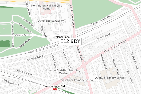 E12 9DY map - large scale - OS Open Zoomstack (Ordnance Survey)