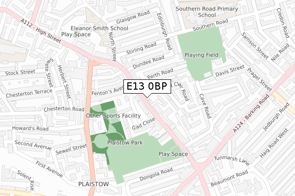 E13 0BP map - large scale - OS Open Zoomstack (Ordnance Survey)