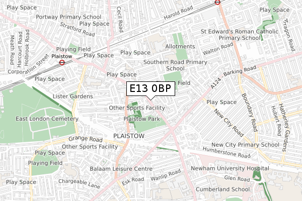 E13 0BP map - small scale - OS Open Zoomstack (Ordnance Survey)