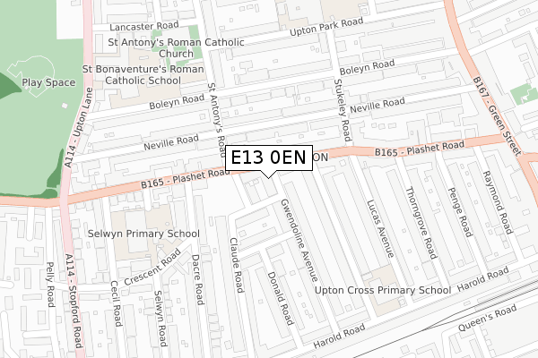 E13 0EN map - large scale - OS Open Zoomstack (Ordnance Survey)