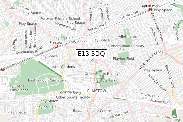 E13 3DQ map - small scale - OS Open Zoomstack (Ordnance Survey)