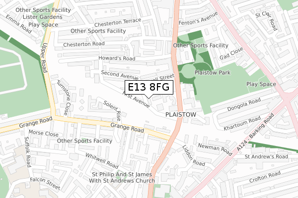 E13 8FG map - large scale - OS Open Zoomstack (Ordnance Survey)