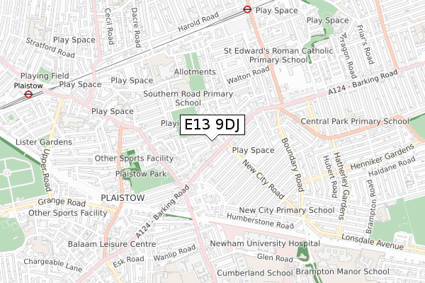 E13 9DJ map - small scale - OS Open Zoomstack (Ordnance Survey)