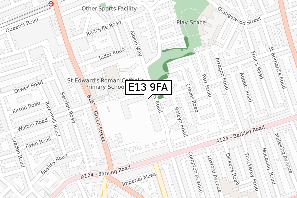 E13 9FA map - large scale - OS Open Zoomstack (Ordnance Survey)