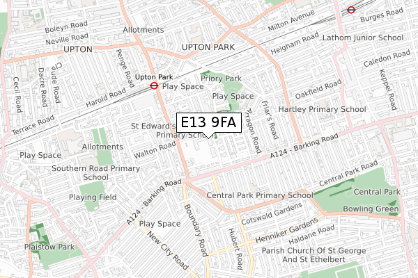 E13 9FA map - small scale - OS Open Zoomstack (Ordnance Survey)