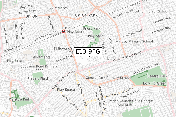 E13 9FG map - small scale - OS Open Zoomstack (Ordnance Survey)