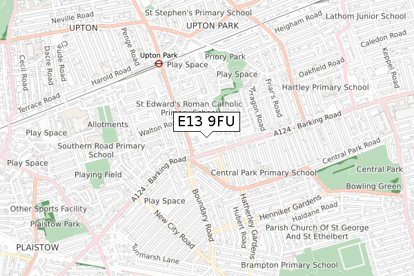 E13 9FU map - small scale - OS Open Zoomstack (Ordnance Survey)