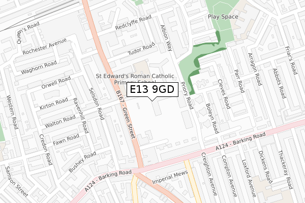 E13 9GD map - large scale - OS Open Zoomstack (Ordnance Survey)