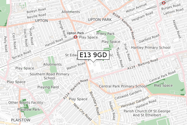 E13 9GD map - small scale - OS Open Zoomstack (Ordnance Survey)