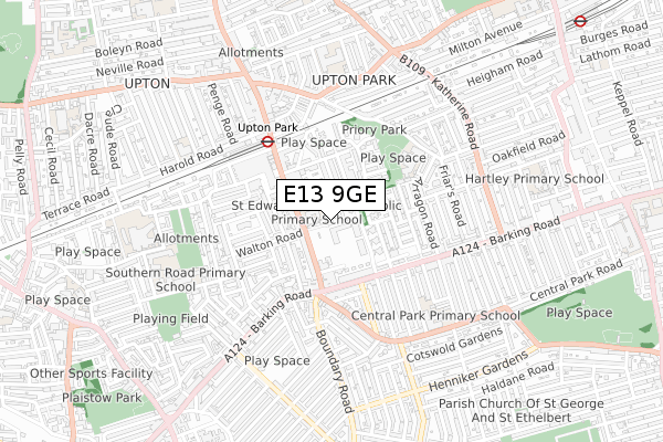 E13 9GE map - small scale - OS Open Zoomstack (Ordnance Survey)