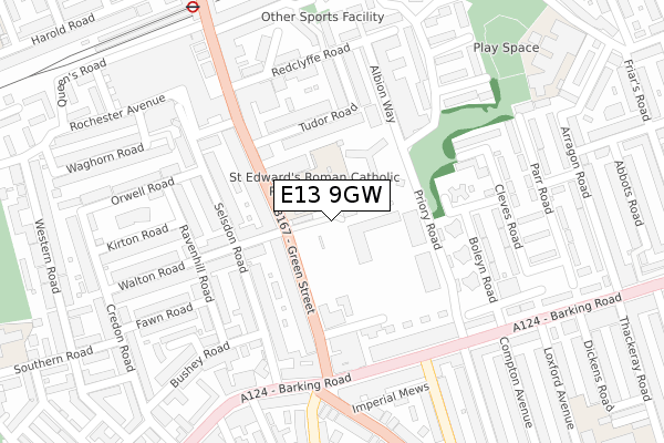 E13 9GW map - large scale - OS Open Zoomstack (Ordnance Survey)