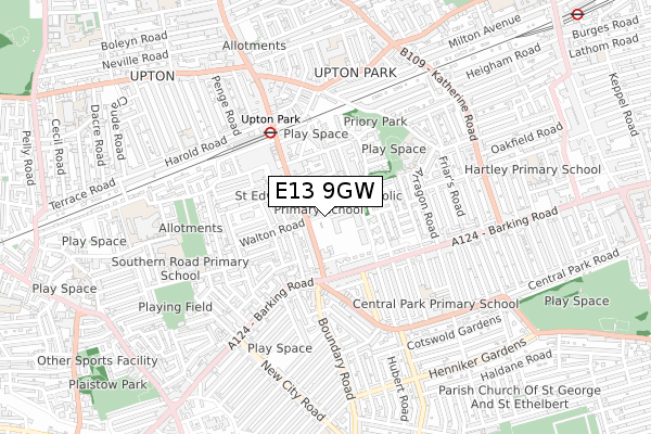 E13 9GW map - small scale - OS Open Zoomstack (Ordnance Survey)