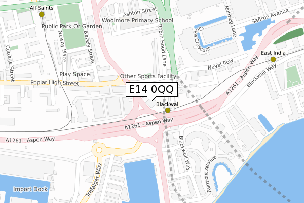 E14 0QQ map - large scale - OS Open Zoomstack (Ordnance Survey)