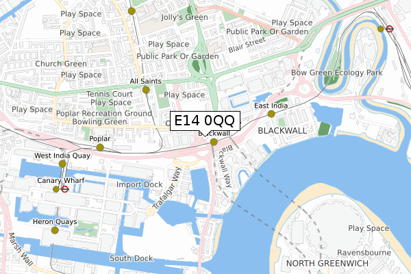 E14 0QQ map - small scale - OS Open Zoomstack (Ordnance Survey)